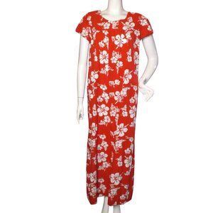 Vintage UI MAIKAI Muumuu/Dress, M, Red/White Floral, Maxi/Long, Short sleeves